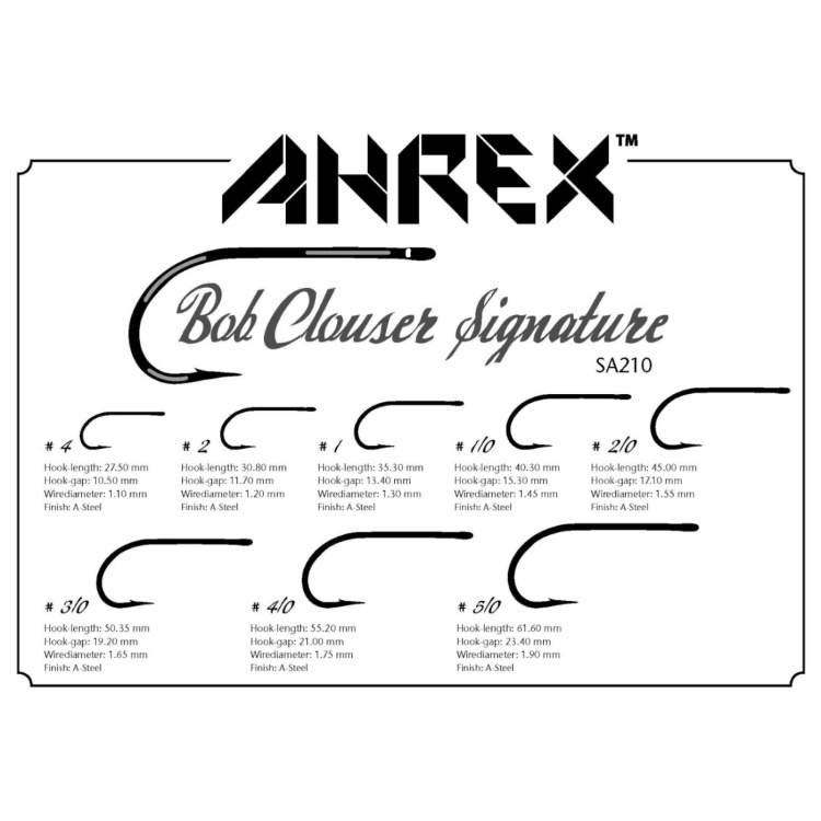 Ahrex SA210 Bob Clouser Signature #1/0 Saltwater Fly Tying Hooks Stainless Steel Straight Eye Streamer Hook